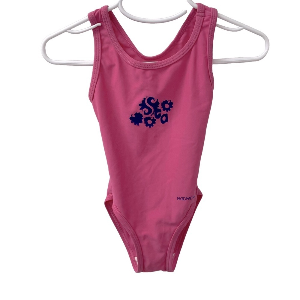 Boomerang Swimsuit One Piece Pink w/ Navy Design Girl’s Size 2